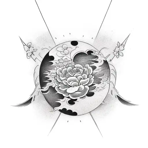 Waxing Gibbous Moon Phase And A Peony Flower