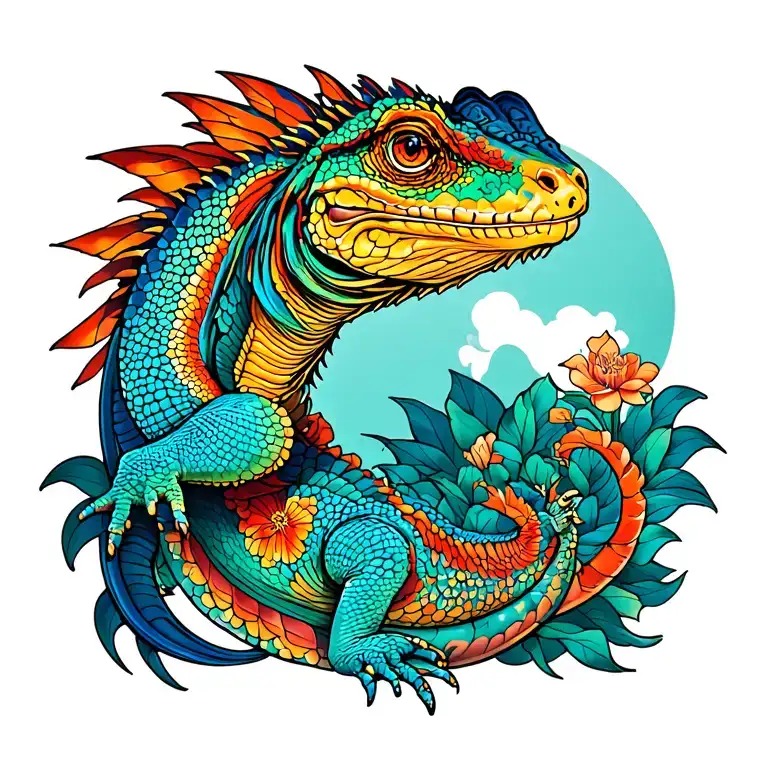 Full Back Tattoo With Iguana In It