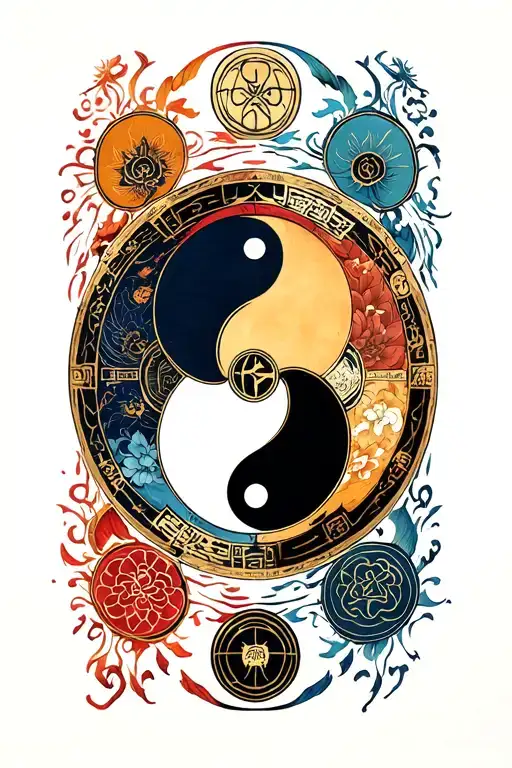 Wheel Of Time Banner With All 7 Ajah Colors And A Ying Yang Symbol