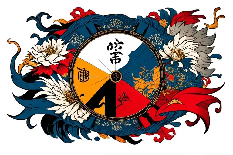 Wheel Of Time Banner Ribbon Across Arm With Ying Yamg Symbol And The Ajah Colors