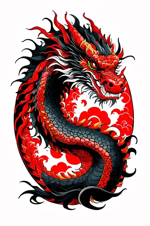 Red And Black Oriental Dragon