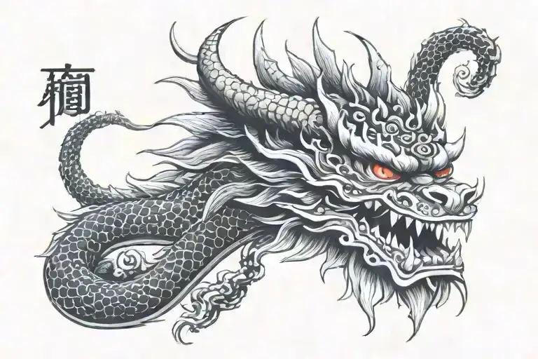 Dragon With Oni Mask