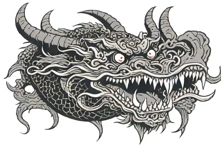 Dragon With Oni Mask In Mouth