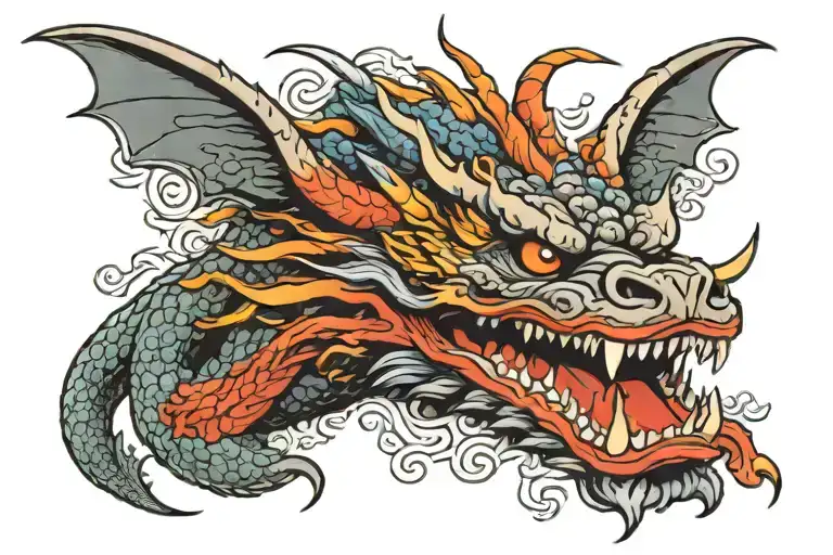 Dragon Head With Wings Spread Wide
