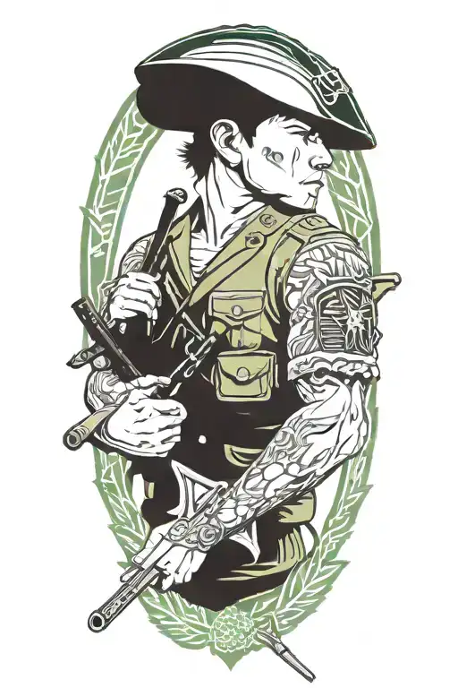 A U S Army Green Beret Intertwined With Time And Weapons