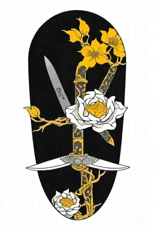 A V42 Knife Intertwined With Time And Flowers