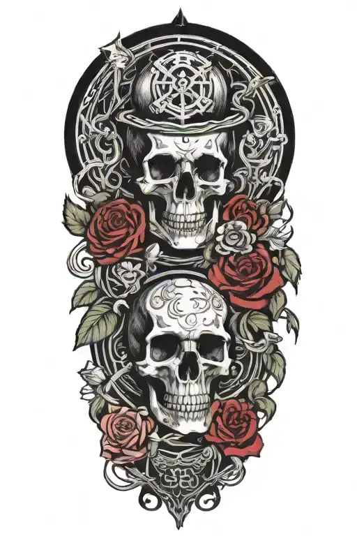 Roses Intertwined With The Sf Crest And Skulls