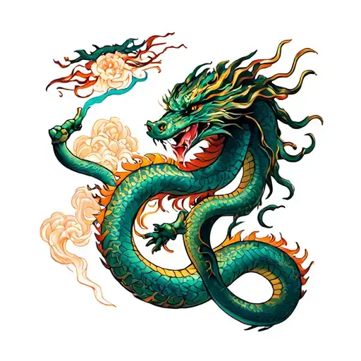 Dragon Fighting Medusa Snakes Goddesss