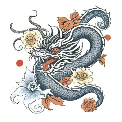 Dragon With Flower Pattern For Skin