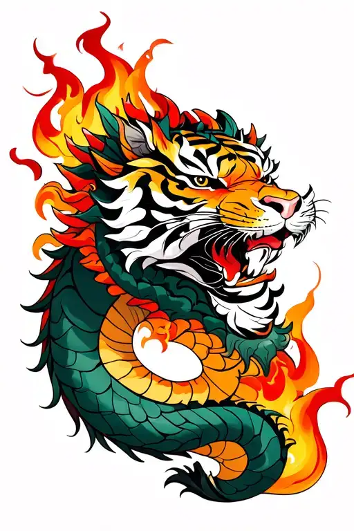 Dragon And Tiger With Fire
