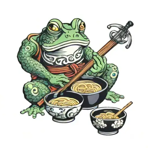 Ramen Soup And Frog Sitting
