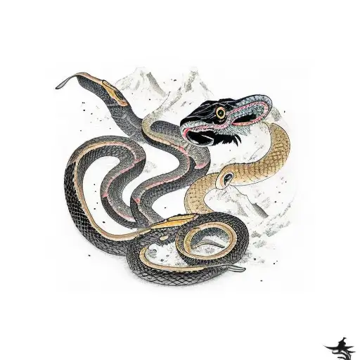 A Snake And A Raven Fighting Each Other