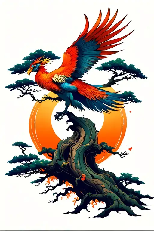 Banyan Tree With Phoenix Rising From Addiction