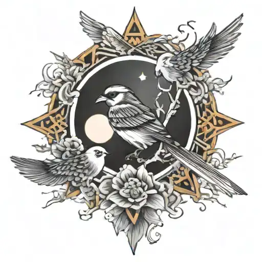 3 Sparrow And Sun Moon Merging Together Representing The Client's