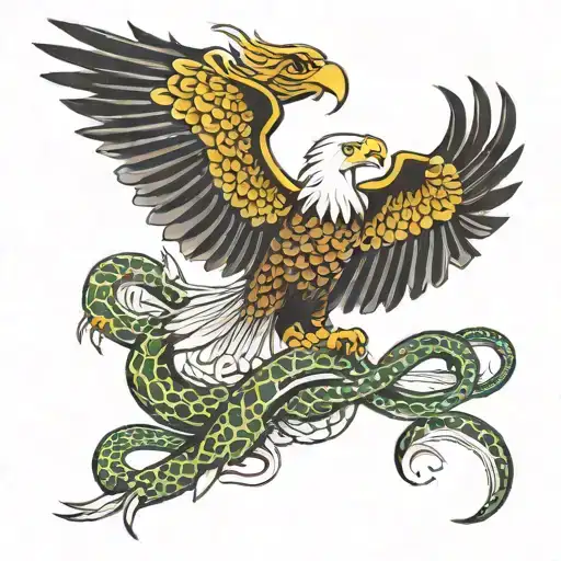 Eagle With Spread Wings With A Snake In Its Beak Symbolizing