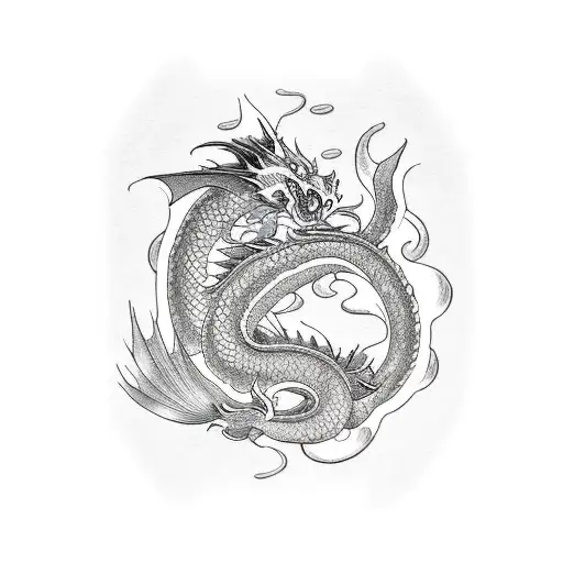 Dragon With Koi