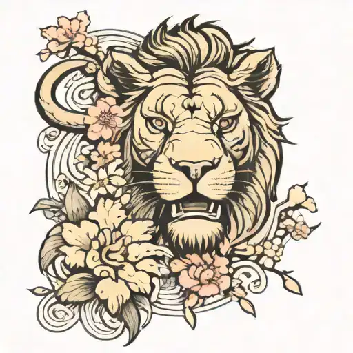 Lion And Sakura On The Forearm