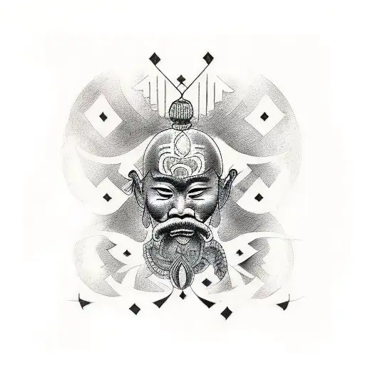 A Portrait Of A Historical Figure From Arte Antiga In Blackwork Style