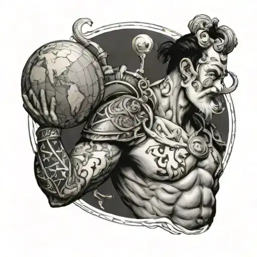 Black And White Atlas Holding The World On His Shoulders