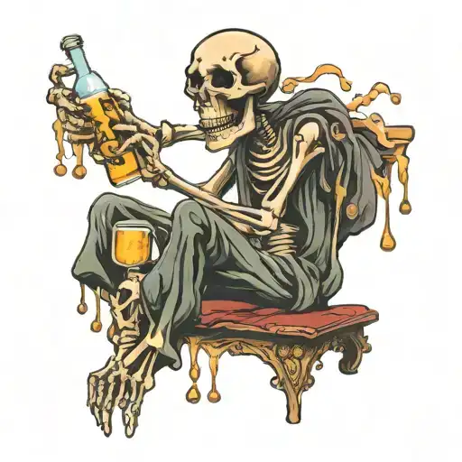 Melting Skeleton With Beer Bottle Pouring