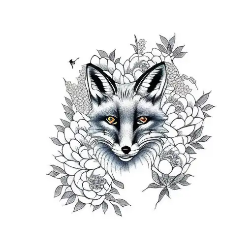 Fox With Peonies And Moths