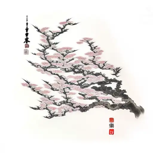 A Samurai Stands Under A Sakura Tree