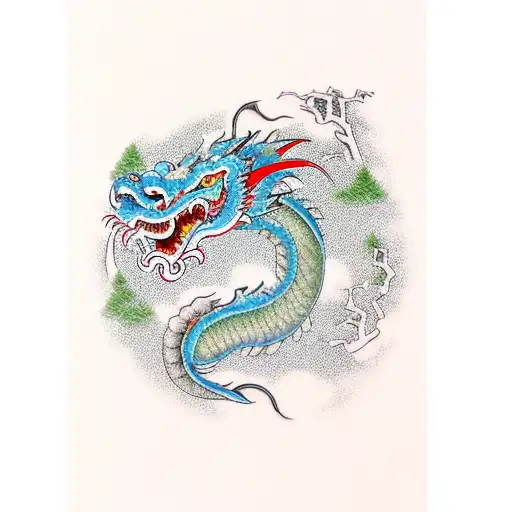 Asian Dragon Wraped Around A Tree