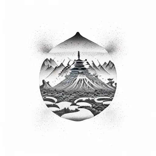 A Surreal Scene Of A Desert Made Entirely Of Black And Grey Dotwork