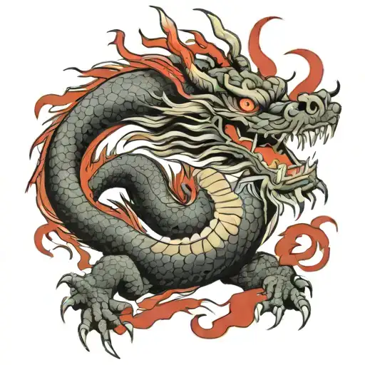 Japanese Dragon With Red Lightning Bolts