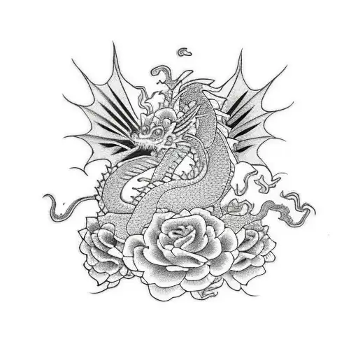 Dragon And Roses