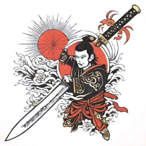 One Samurai Sword With Japanese Rising Sun