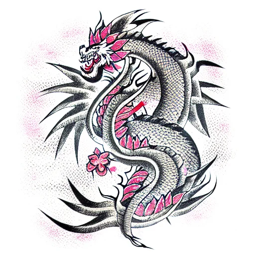 Fierce Dragon With Soft Flowers