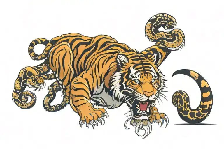 Tiger And Snake And Monkey