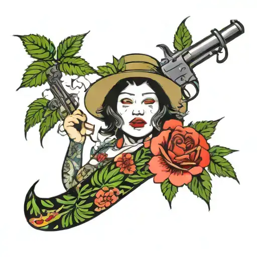 Marijuana With Smoking Lips And Gun