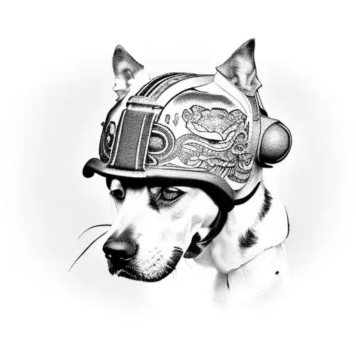 A Black And Grey Portrait Of Your Dog Wearing A Racing Helmet
