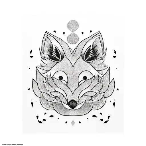 A Minimalist Tattoo Design Of A Fox Surrounded By Peonies And Roses