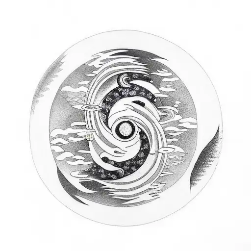 Yin And Yang Circling The Moon