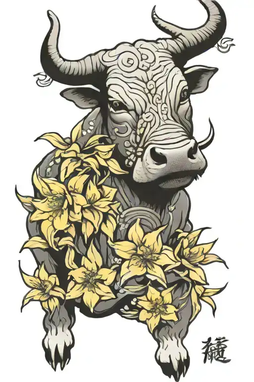 Japanese Bull And Daffodils