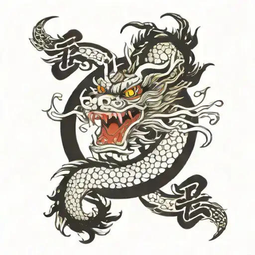Chinese Dragon Writhing Around The Letters Etd