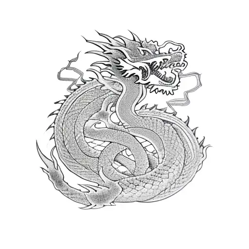 Dragon With Katana And Loto Flowers