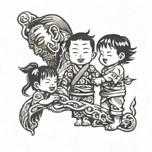 Dad Two Children Holding Hands