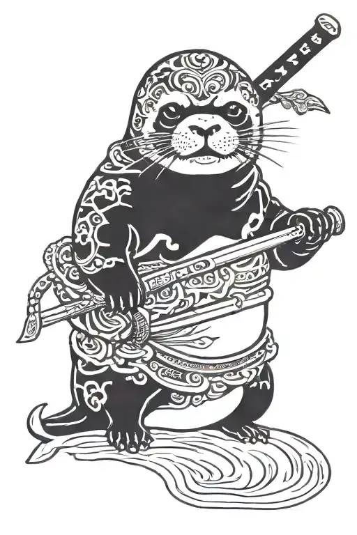 Baby Seal Holding A Samurai Sword
