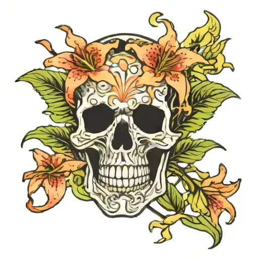 Japanese Spider Lily And Skull