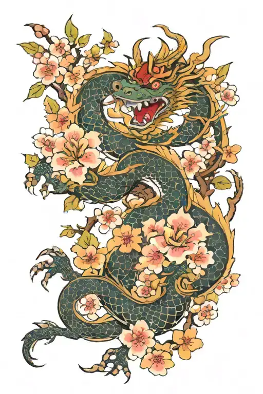 Cheery Blossom And Dragon