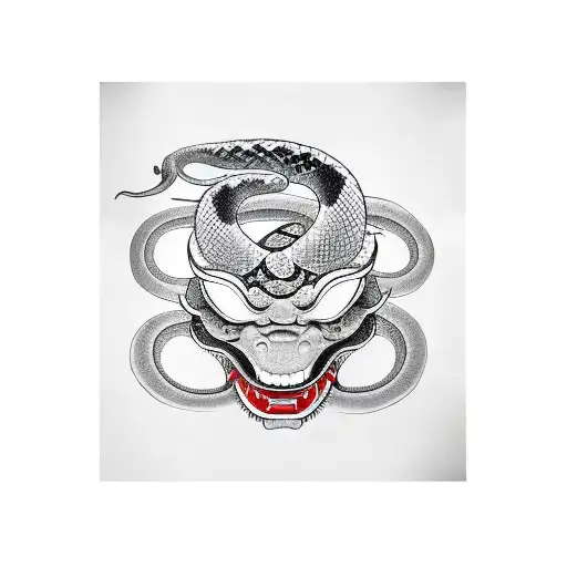 Snake Wrapping Around Hannya Mask