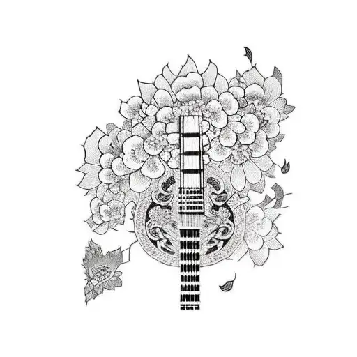 A Guitar With Blooming Flowers Growing Out Of It