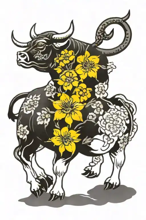 Japanese Bull With Daffodil Flowers