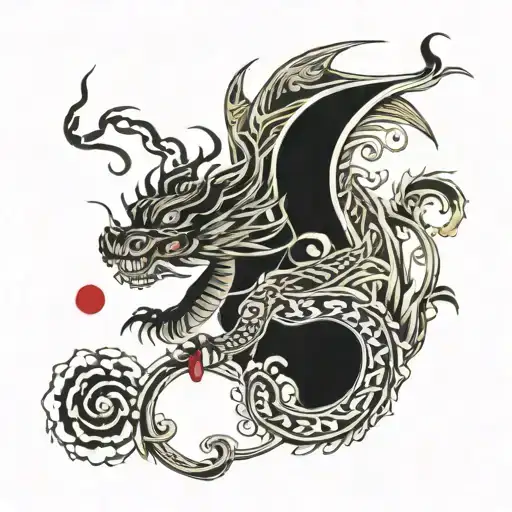 Flowers And Dragon Tribal Patterns