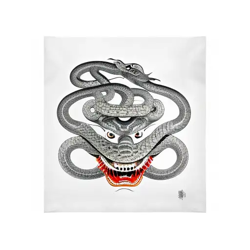 Snake Wrapping Around Hannya Mask