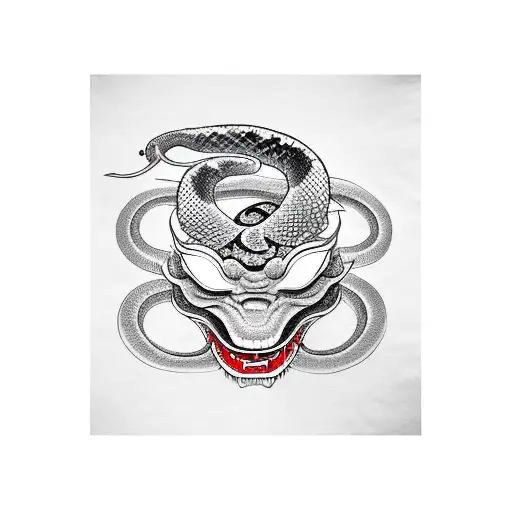 Snake Wrapping Around Hannya Mask